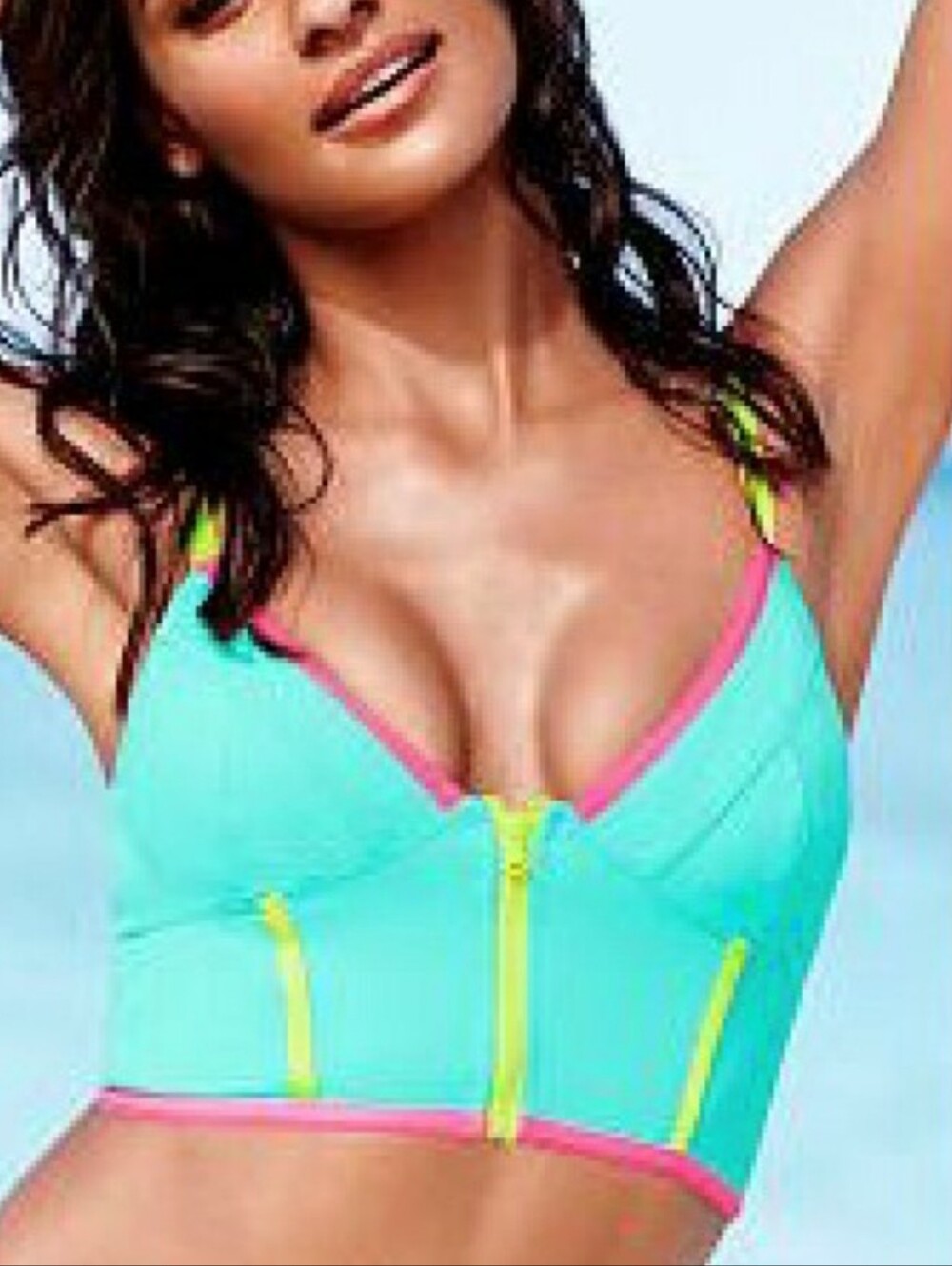 Victoria's Secret Neon Aqua Bralette Top with Zippers Small